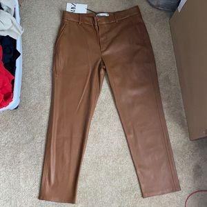 Zara brown leather pants US size 8